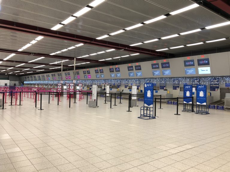 Check-in desks and advertising screens