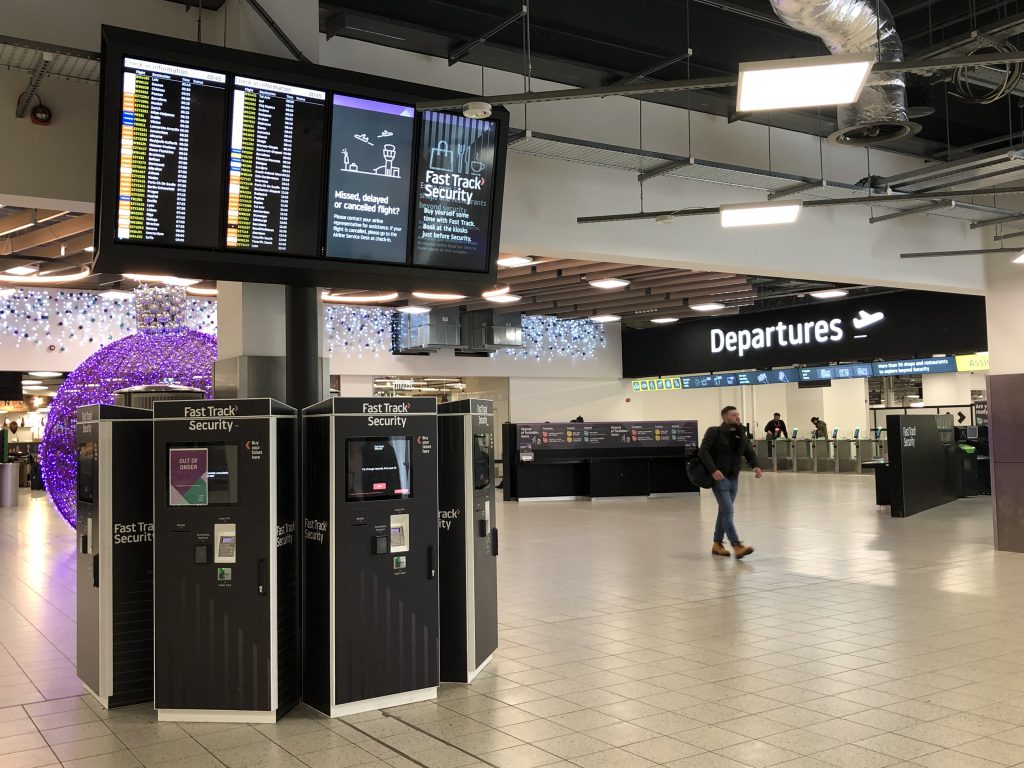 Flight and passenger information screens and ultrawide displays with digital signage